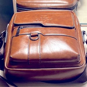 Brown leather messenger bag